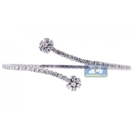 Womens Diamond Bypass Bangle Bracelet 18K White Gold 3.35 ct 8"