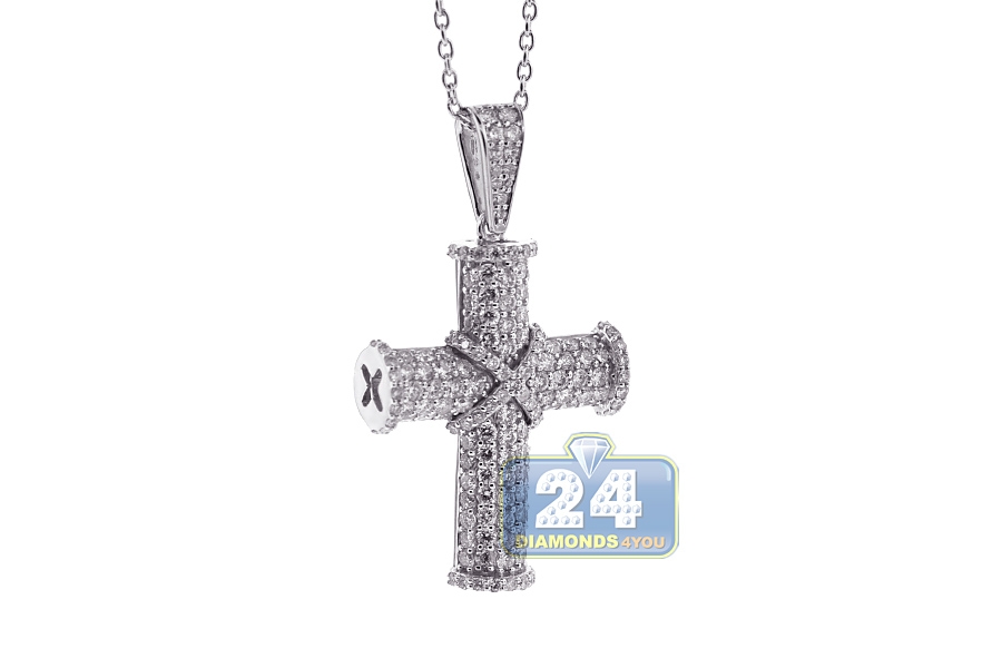 FANCIME White Gold Plated 925 Solid Sterling Silver High Polished Big Large  Beveled Edge Mens Crucifix Cross Pendant Long Necklace Fine Jewelry For Men  Boys, Stainless Steel Box Chain Length 24 Inch -