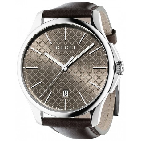 Gucci G-Timeless Brown Diamante Steel Leather Watch YA126318