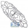 18K White Gold 3.30 ct Diamond Womens Long Floral Ring