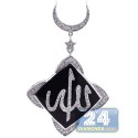 18K White Gold 0.70 ct Diamond Onyx Allah Pendant Necklace