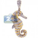 14K Yellow Gold 1.23 ct Diamond Womens Seahorse Pendant