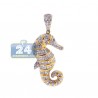 Womens Diamond Seahorse Fish Pendant 14K Yellow Gold 1.23ct