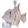 Womens Diamond Butterfly Fish Pendant 14K Three Tone Gold 2.55ct