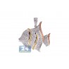 Womens Diamond Butterfly Fish Pendant 14K Three Tone Gold 2.55ct