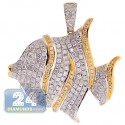 14K Yellow Gold 2.55 ct Diamond Butterfly Fish Womens Pendant