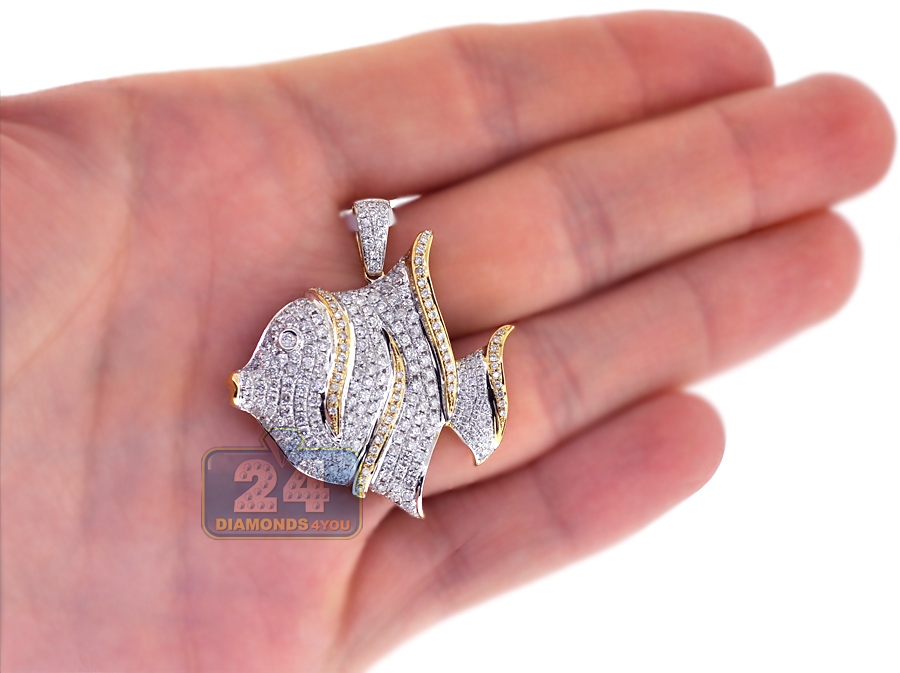 14k yellow gold 2 55 ct diamond womens fish pendant
