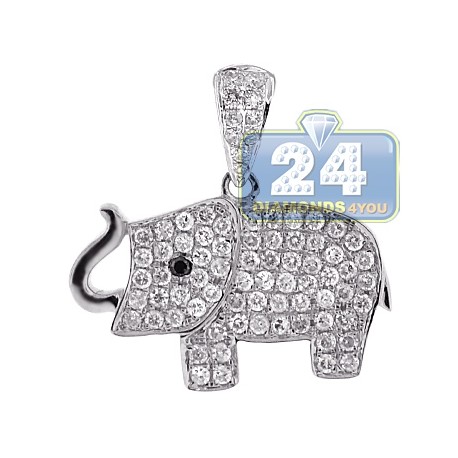 Womens Diamond Baby Elephant Pendant 14K White Gold 0.96ct 