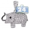 Womens Diamond Baby Elephant Pendant 14K White Gold 0.96ct 