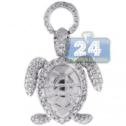 Womens Diamond Sea Turtle Animal Pendant 14K White Gold 0.87ct