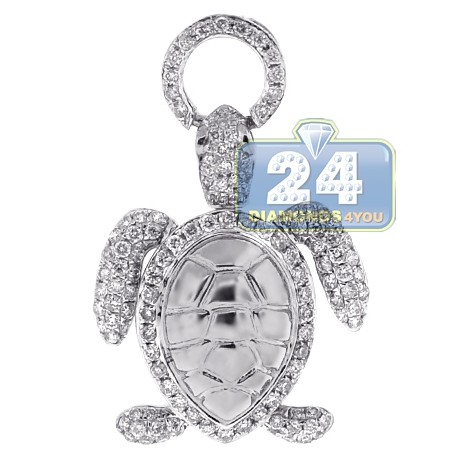 Womens Diamond Sea Turtle Animal Pendant 14K White Gold 0.87ct
