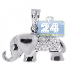 Womens Diamond Elephant Animal Pendant 14K White Gold 0.30ct