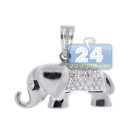 Womens Diamond Elephant Animal Pendant 14K White Gold 0.30ct