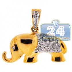 Womens Diamond Elephant Animal Pendant 14K Yellow Gold 0.30ct