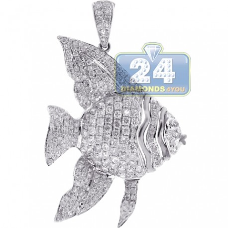 Womens Diamond Angelfish Fish Pendant 14K White Gold 1.86ct