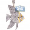 Womens Diamond Angelfish Fish Pendant 14K Yellow Gold 1.86ct