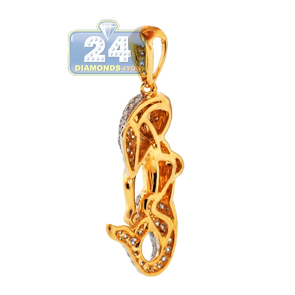 Womens Diamond Mermaid Creature Pendant 14K Yellow Gold 1.02ct