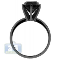 14K Gold 3.02 ct Black Diamond Solitaire Womens Engagement Ring