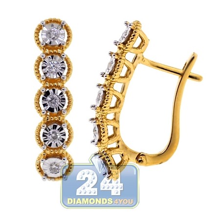 Womens Diamond Illusion Huggie Earrings 18K Two Tone Gold 0.21 ct