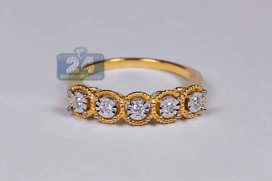 Womens Diamond 5 Stone Anniversary Wedding Ring 18K Yellow Gold