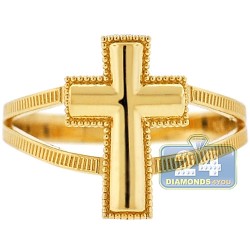 10K Yellow Gold Religious Cross Womens Ring