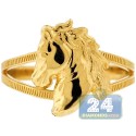 10K Yellow Gold Detailed Horse Head Womens Ring
