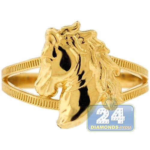 Yellow Gold Diamond Horse & Horseshoe Ring - 14k Rnd .12ctw Equestrian Good  Luck - Wilson Brothers Jewelry