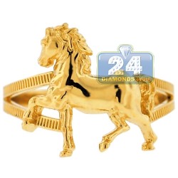 10K Yellow Gold Full Horse Body Womens Ring