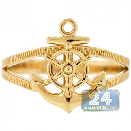 10K Yellow Gold Anchor & Wheel Womens Ring