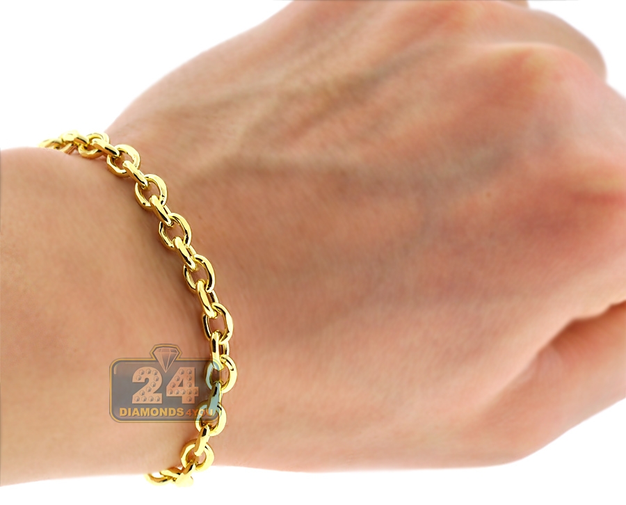 Real 10K Yellow Gold Puff Oval Cable Mens Bracelet 5.5mm 8.75"