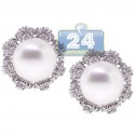 18K White Gold 2.31 ct Diamond Pearl Womens Huggie Earrings