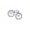 Womens Diamond Pearl Huggie Earrings 18K White Gold 2.31 Carat
