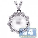 18K White Gold 1.15 ct Diamond 12 mm Pearl Womens Drop Pendant