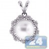 Womens Diamond 12mm Pearl Drop Pendant 18K White Gold 1.15ct