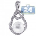 18K White Gold 1.18 ct Diamond 12 mm Pearl Womens Drop Pendant