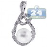 Womens Diamond 12mm Pearl Drop Pendant 18K White Gold 1.18ct