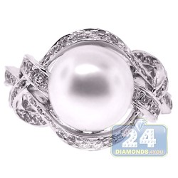 18K White Gold 1.03 ct Diamond 10 mm Pearl Knot Ring