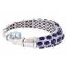 Womens Diamond Blue Sapphire Cuff Bracelet 18K White Gold 8.5 inch