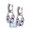 Womens Diamond Blue Sapphire Drop Earrings 18K White Gold 4.46 ct