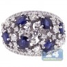 Womens Diamond Blue Sapphire Cluster Band Ring 18K Gold 3.54 ct
