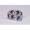 Womens Diamond Blue Sapphire Cluster Band Ring 18K Gold 3.54 ct