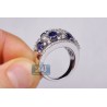 Womens Diamond Blue Sapphire Cluster Band Ring 18K Gold 3.54 ct