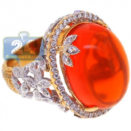 18K Yellow Gold 13.95 ct Diamond Fire Opal Womens Ring