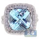 14K White Gold 10.60 ct Diamond Blue Topaz Womens Ring