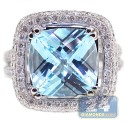 14K White Gold 10.60 ct Diamond Blue Topaz Womens Ring