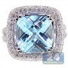 14K White Gold 10.60 ct Diamond Blue Topaz Womens Ring