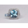 14K White Gold 10.60 ct Diamond Blue Topaz Womens Ring