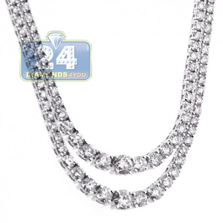 Womens Diamond Layered Tennis Necklace 18K White Gold 8.13ct