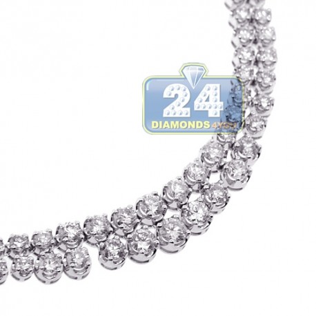 Womens Diamond 2 Rows Tennis Necklace 18K White Gold 9.11ct 17"
