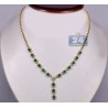 Womens Emerald Diamond Y Shape Drop Necklace 18K Yellow Gold